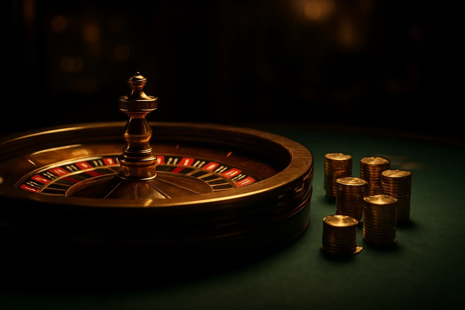 Hyperrealistic live casino table with glowing roulette wheel and golden chips